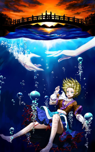 Woman floating water bubbles painting - a painting of a woman free wallpaper