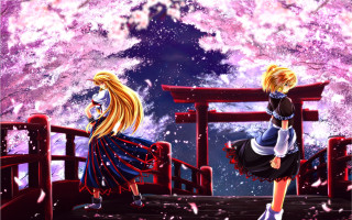 Anime girls bridge sky clouds 3 - two anime girl free wallpaper