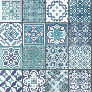 Blue white tiles collection different - maximalism free wallpaper