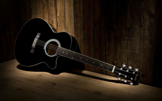Guitar wooden table spotlight wall 2 - a guitar free wallpaper