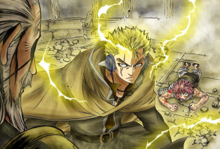 Blonde man caped head lightning - a sword free wallpaper for desktop