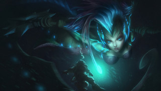 Woman blue hair dragon tail - glowing free wallpaper