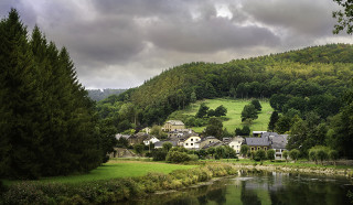 Village hill river forest clouds - cloudy free wallpaper