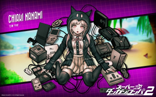 Woman sitting pile electronics purple 2 - adam manyoki free wallpaper