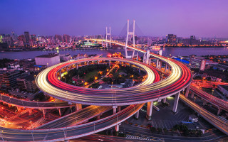 City traffic bridge night lights 2 - the road free wallpaper