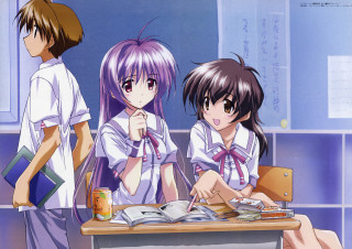 Anime girls sitting desk books 2 - a desk free wallpaper