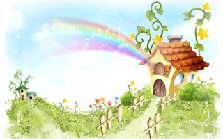 House rainbow roof fence front - a house free wallpaper for desktop