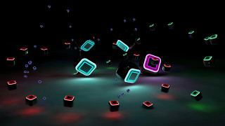 Glowing objects floating black background - volumetric free wallpaper