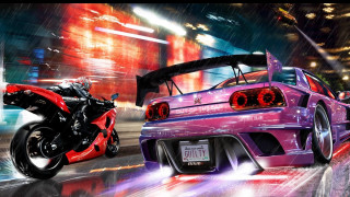 Pink car red motorcycle city 2 - a red motorcycle free wallpaper