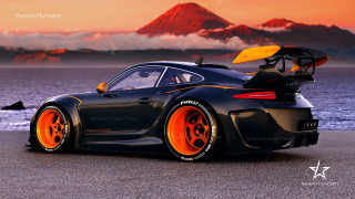 Black sports car orange wheels 5 - concept design free wallpaper