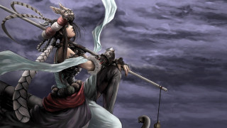 Woman sword horse cloudy sky - a swan free wallpaper