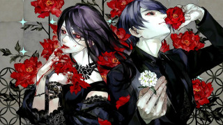 Couple people flowers star background - gothic art free wallpaper for desktop