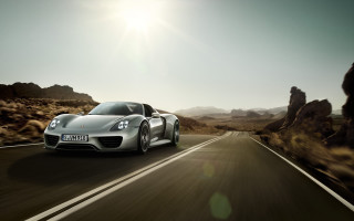 Silver sports car desert road - a road in the desert free wallpaper