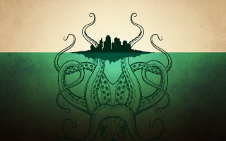 Octopus swimming city background city - an octopus free wallpaper