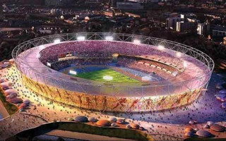 Large stadium nighttime crowd people - isometric free wallpaper