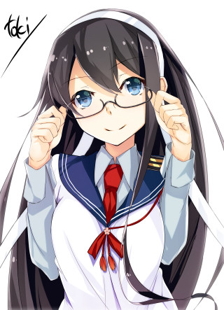 Girl glasses tie posing hands - glass free wallpaper