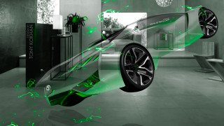 Futuristic car green black background - solarpunk free wallpaper