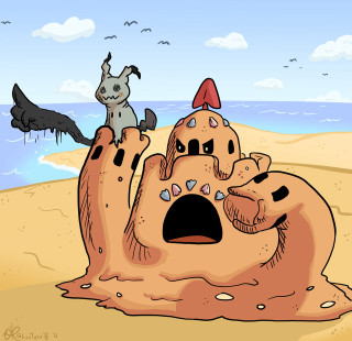 Sand castle cat dog bird - the top of it free wallpaper