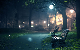 Park bench sidewalk dark night - atmospheric lighting free wallpaper