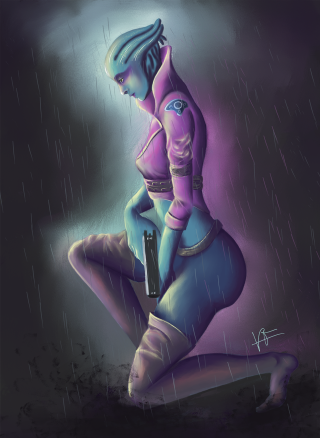 Purple woman rain gun cyberpunk - cyberpunk art free wallpaper