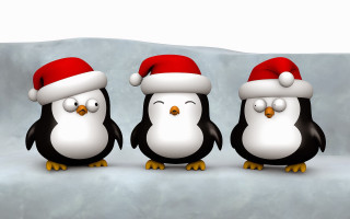 Three penguins santa hats snowy - santa hat free wallpaper