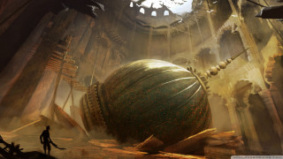 Man standing room giant ball - the wall free wallpaper