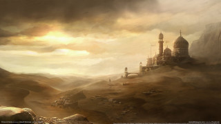 Desert castle hill clouds fantasy - matte fantasy painting free wallpaper