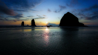 Sunset beach rock formation water - bascove free wallpaper for desktop