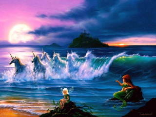 Mermaid unicorn ocean castle full - fantasy magic free wallpaper