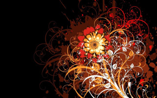 Red yellow flower black background 3 - digital art free wallpaper