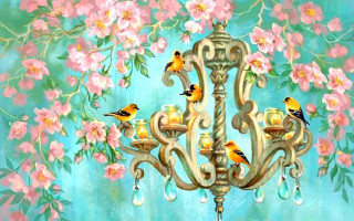 Chandelier birds flowers wall candles - the wall behind free wallpaper