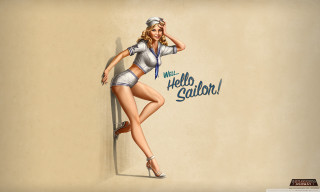 Hello kitty pin up girl - an art deco painting free wallpaper