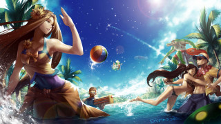 Woman playing ball ocean people - other person free wallpaper