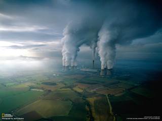Large factory smoke rural cloudy - stack free wallpaper