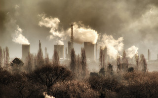 Smoke factory city trees smokestacks - grim free wallpaper