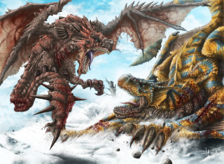 Dragon attacking demon clouds sky - dragon art free wallpaper