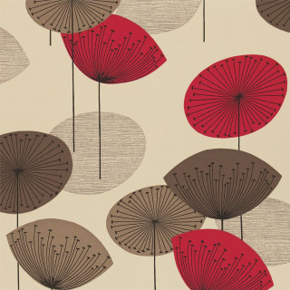 Red brown umbrellas pattern beige - art deco free wallpaper