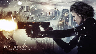 Woman gun city skyline buildings - overhead in the background free wallpaper
