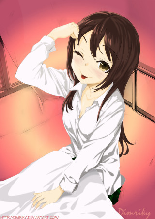 Woman sitting white shirt black - a bed free wallpaper