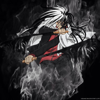 Man long hair sword smoke - him free wallpaper