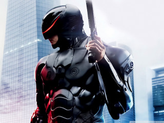 Futuristic man suit sword city 2 - skyscraper free wallpaper
