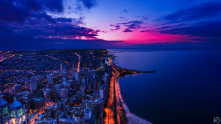 City skyline sunset water body - far free wallpaper