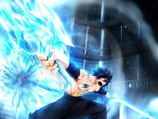 Man sword blue flame building - a sword free wallpaper for desktop