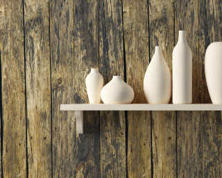 Shelf white vases wooden wall - carol bove free wallpaper