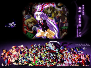 Anime touhou girls synchromism mosaic - a dark background free wallpaper for desktop