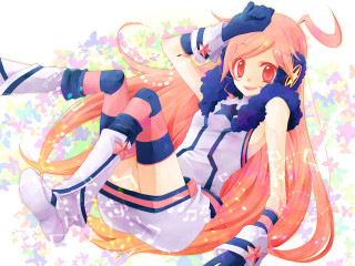 Anime girl blue outfit cellphone - her stomach free wallpaper