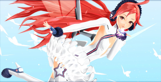 Redhair girl sword star whitesky - a blue sky behind her free wallpaper