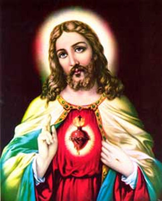 Jesus holding heart halo painting - his neck and chest free wallpaper