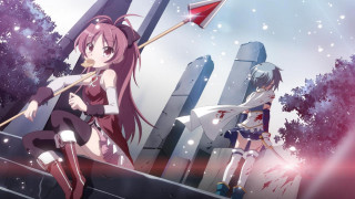 Anime girls snow street flag - two anime girl free wallpaper