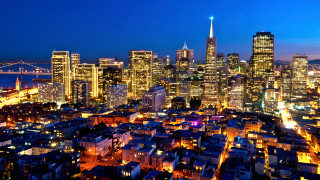City skyline night bridge blue - a bridge in the distance free wallpaper